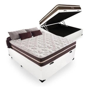 Cama Box com Baú Casal + Colchão de Molas - Anjos - Classic Superlastic 138cm - Branco