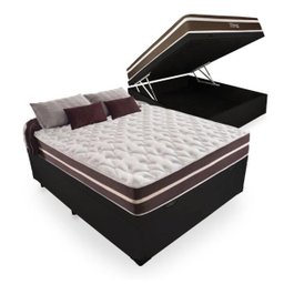Cama Box com Baú Casal + Colchão de Molas - Anjos - Classic Superlastic 138cm - Preto - 1