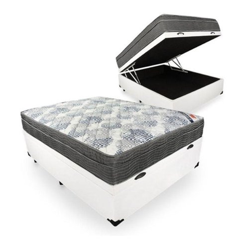 Cama Box Baú Casal Colchão Molas Ensacadas Iso Superpocket Ortobom + Box Sintético Branco 138x60x188