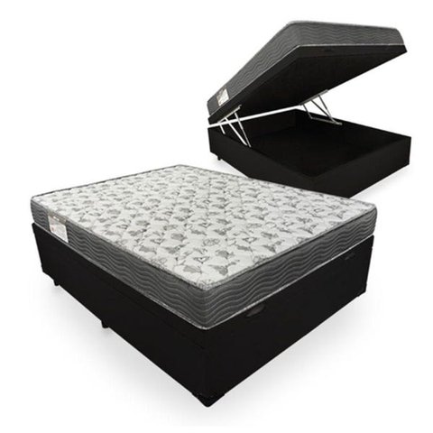 Cama Box Baú Casal Colchão Espuma D33 Iso 100 Ortobom + Box Sintético Preto 138x188x58