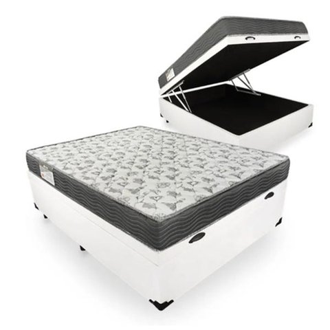 Cama Box Baú Casal Colchão Espuma D33 Iso 100 Ortobom + Box Sintético Branco 138x188x58
