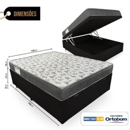 Cama Box com Baú Casal + Colchão de Espuma D33 - Ortobom - Iso 100 138cm Preto - 2