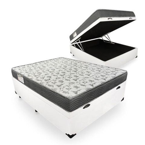 Base Box Baú Casal Sintético Branco (32x138x188) + Colchão de Espuma Iso D33 Casal (18x138x188) Orto