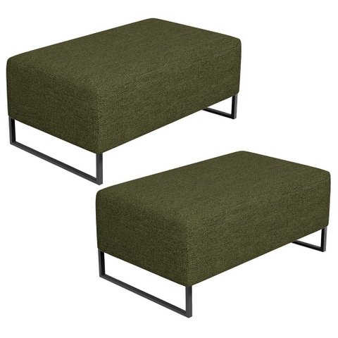 Kit 02 Puff Decorativo Sala de Estar Cléo 90cm Base de Ferro Preto W01 Linho Verde- Lyam Decor