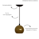 Ver imagem 2 de Pendente Luminária de Teto Cúpula Bola Suporte Plástico - Soquete E-27 – Abf Luminárias:dourado