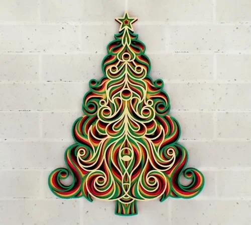 Quadro Decorativo Camadas Arvore de Natal MD0044 MDF 29cm