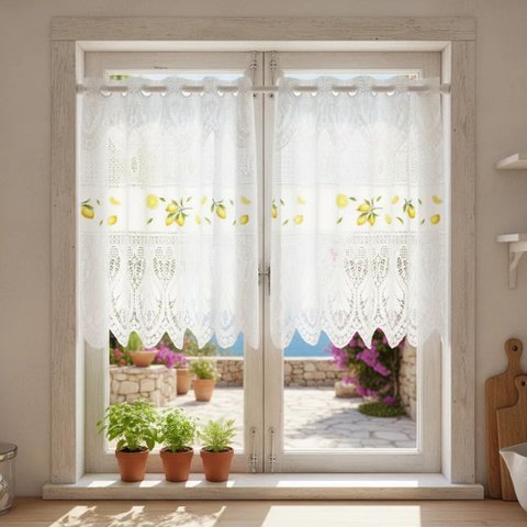 Cortina Pia/Vitro Bando Passione Renda COZINHA1,60x0,75x0,20:Limão