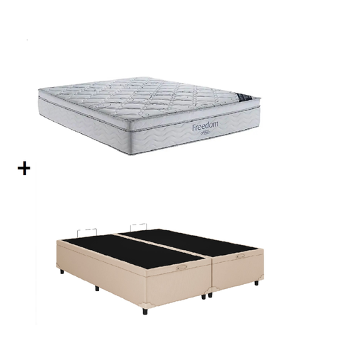 Cama Box Baú Casal Bipartido Bege Colchão Freedom Molas Ensacadas 138x188 - Ortobom
