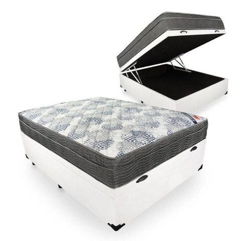 Cama Box Baú Casal Sintético Branco + Colchão Ortobom Iso Superpocket 68x138x188