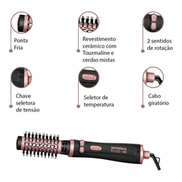 Escova Rotativa Mondial 1200w Black Rose  Erb-01 Seca e Modela Bivolt - 5