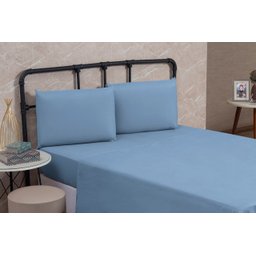 Jogo de Lençol Casal Queen com Elástico Microfibra Premium 04 Peças Jogo de Cama Box 30cm Altura:azu - 2