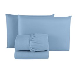 Jogo de Lençol Casal Queen com Elástico Microfibra Premium 04 Peças Jogo de Cama Box 30cm Altura:azu - 1