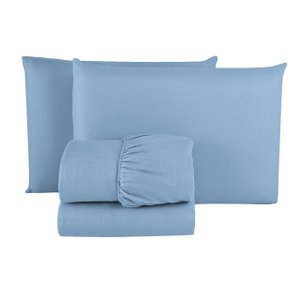Jogo de Lençol Casal Queen com Elástico Microfibra Premium 04 Peças Jogo de Cama Box 30cm Altura:azu