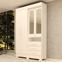 Ver imagem 1 de Guarda-Roupa Solteiro 4 Portas 3 Gavetas Capelinha com Espelho 100% MDF 119cm Nerina Espresso Móveis Branco