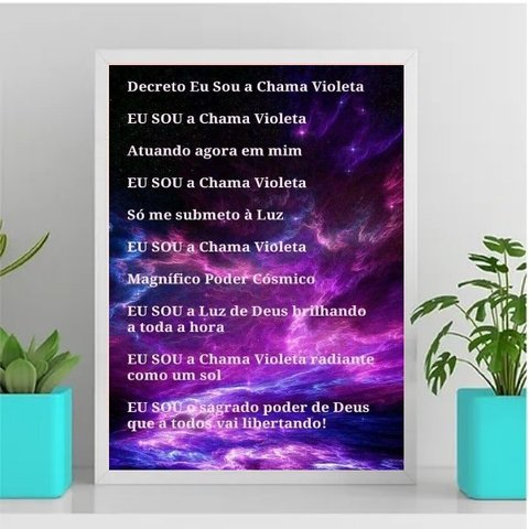 Quadro Decreto Eu Sou A Chama Violeta 24x18cm:Madeira preta