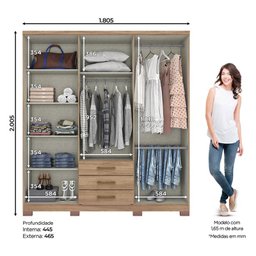 Guarda Roupa Casal Ambiente City 6 Portas Jequitibá Brilho - Henn - 4