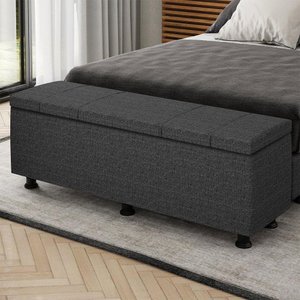 Baú Sapateira Estofada Casal King Size 195 Cm Venus Linho Skybox Preto