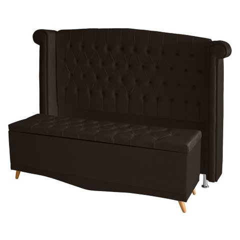 Kit Cabeceira de Cama Box e Calçadeira Baú Malibu Queen 160 Cm Suede Marrom do Lar Móveis