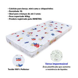 Colchão Infantil D18 Impermeável Poliéster 100x70x10cm para Berço Chiqueirinho - Celiflex - 3