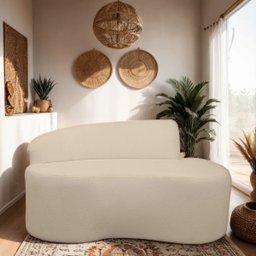 Sofá Curvo 2 Lugares Feijão Orgânico Divã Suede Capuccino + Brindes - 3