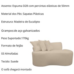 Sofá Curvo 2 Lugares Feijão Orgânico Divã Suede Capuccino + Brindes - 4