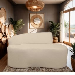 Sofá Curvo 2 Lugares Feijão Orgânico Divã Suede Capuccino + Brindes - 2