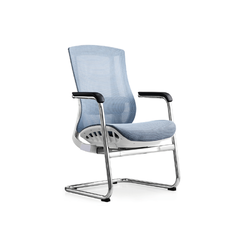 Cadeira de Escritório para Espera, Toda em Tela Mesh Azul, com Apoio Lombar e Base Fixa - Bering