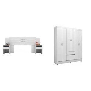 Conjunto Guarda-Roupa Casal 6 Portas e Cabeceira com 2 Mesas de Apoio Yescasa