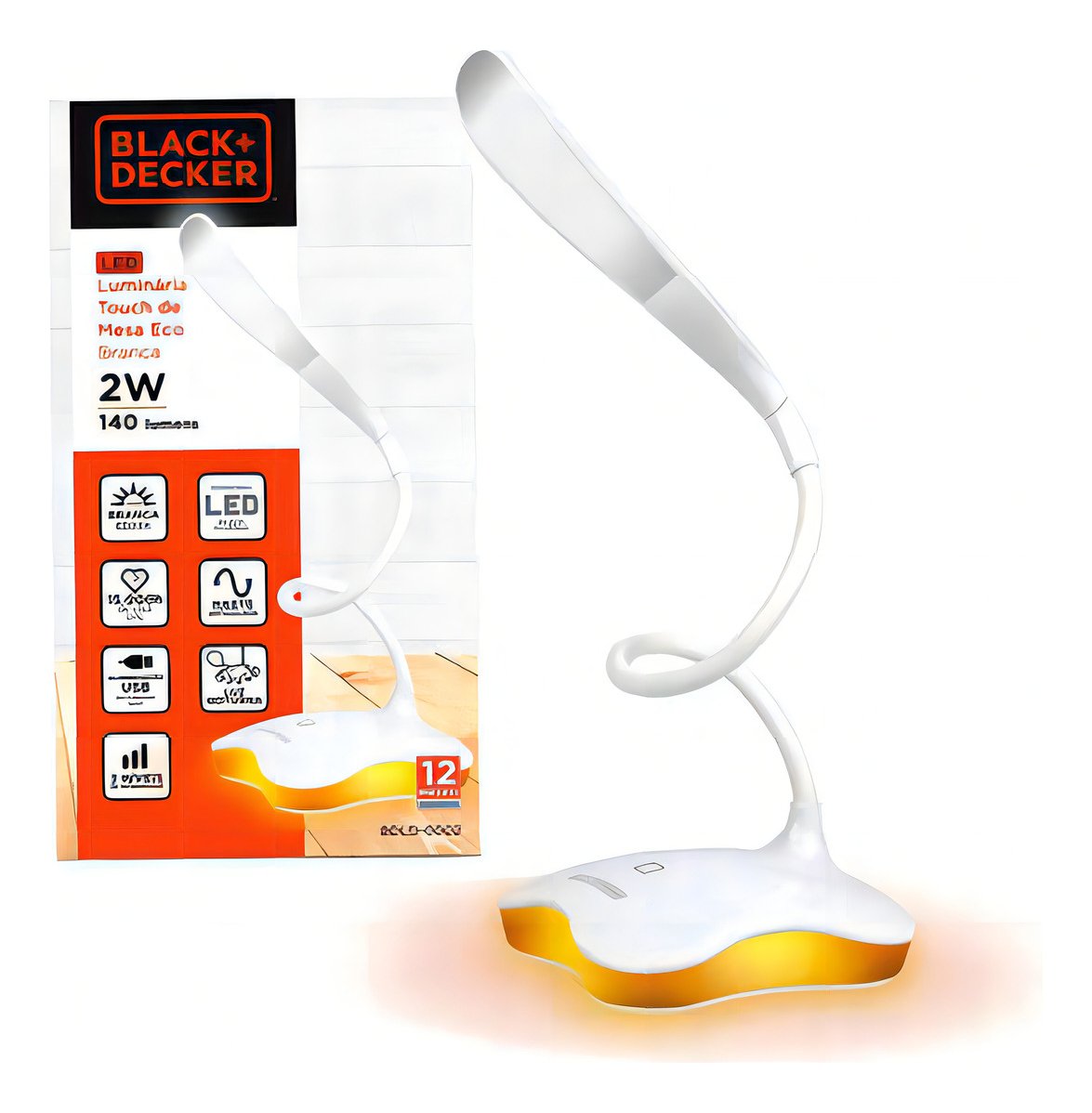 Luminária de Mesa Eco 6500k Touch Branca Pilha/usb 2w