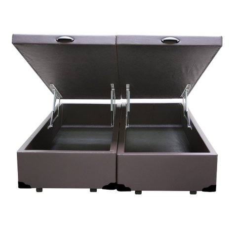 Base Box Baú Casal Blindado Bipartido AColchoes Sintético Marrom 49x138x188