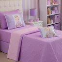 Ver imagem 1 de Kit Cobre Leito Solteiro Colcha Stitch e Angel Infantil 4 Peças:princesa Ursa Lilás