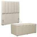 Ver imagem 1 de Kit Cabeceira Cama Box Solteiro 100cm Calçadeira Recamier Baú Dália W01 Linho Champagne - Lyam