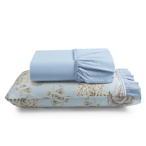 Jogo de Cama Lençol Solteiro Minuano 100% Algodão 2 Peças - Azul