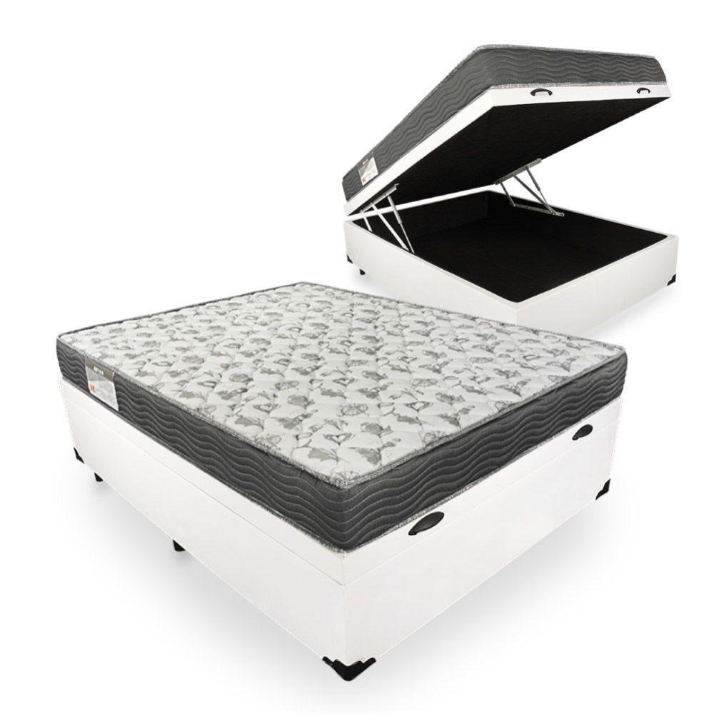 Cama Box Com Baú Casal Sintético + Colchão De Espuma D33 - Ortobom - ISO 100 138cm - Branco - 1