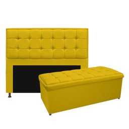 Kit Cabeceira e Calçadeira Copenhague 160 cm Queen Size Corano Amarelo - ADJ Decor - 1 Kit Cabeceira e Calçadeira Copenhague 160 cm Queen Size Corano Amarelo - ADJ Decor - 1