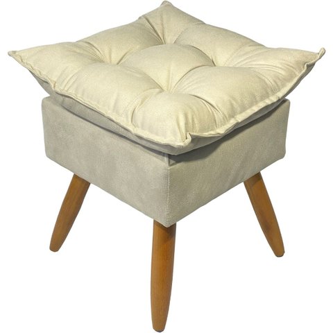 Puff Decorativo Quadrado para Sala Quarto Penteadeira Recepção Alice Suede Bege Pés Palito