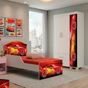 Ver imagem 2 de Guarda Roupa Infantil 3 Portas 2 Gavetas e Mini Cama Infantil 153x79 MDF Vermelho Decmade