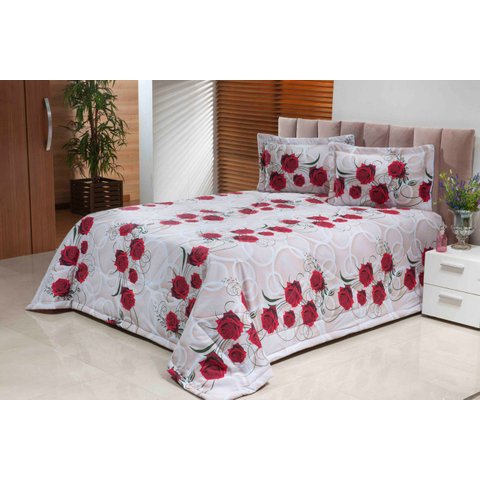 Kit Cobre Leito Rosas Casal King 03 Peças Algodão
