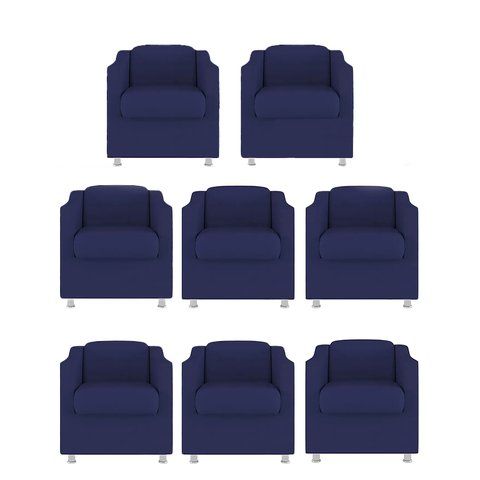 Kit 8 Poltronas Decorativa Bia Suede Azul Marinho - Twdecora