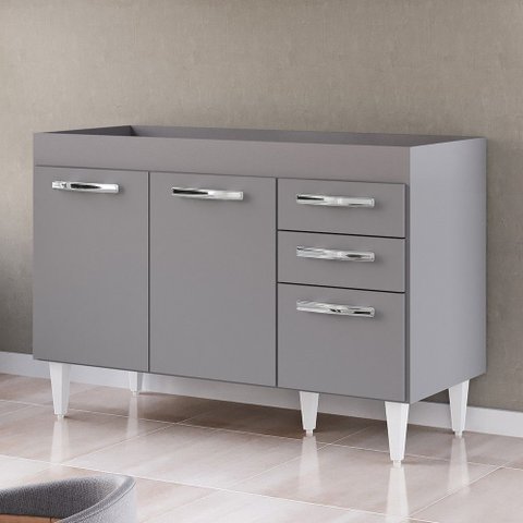 Balcão Gabinete para Pia 120cm 3 Portas sem Tampo Suécia Cinza - Lumil Lumil Móveis