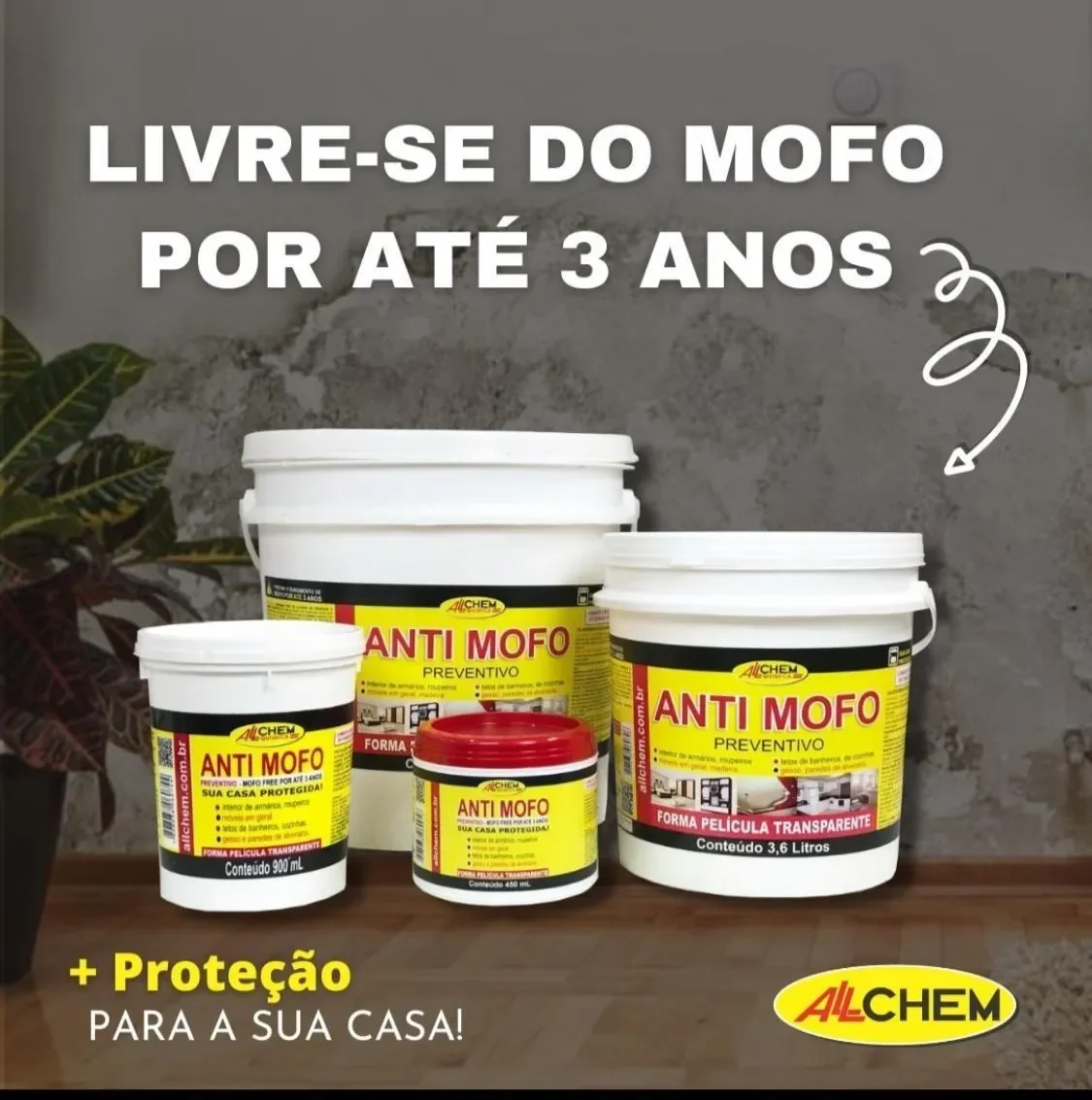 Ver imagem 3 de Kit 03 Potes Anti Mofo Preventivo 900ml Allchem