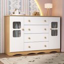 Ver imagem 1 de Cômoda Infantil 125cm 2 Portas com Vidro e 4 Gavetas Serena Multimóveis Mp4435 Madeirado/branco