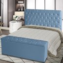 Ver imagem 2 de Kit de Quarto Cabeceira de Cama Box e Calçadeira Baú Estrela Casal Queen 160 Cm Suede Botão Strass