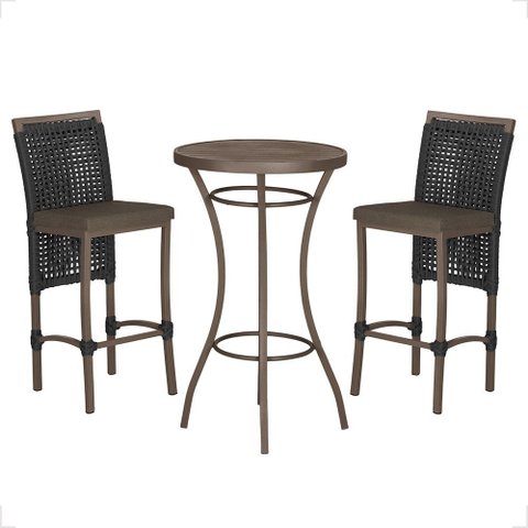 Mesa Bistrô e 2 Banquetas Roma Marrom Corda Náutica Estofado 9 Trama Original