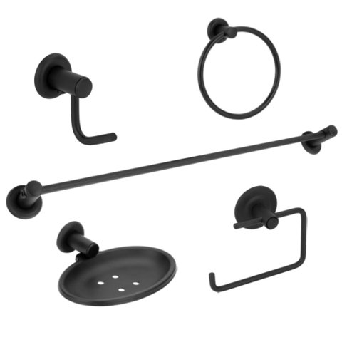 Kit para Banheiro de Inox e Alumínio 5 Peças Preto Fosco 7099 - 774177 - STOC