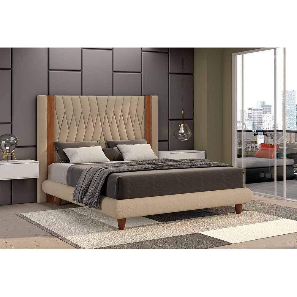 Cama Casal Japonesa 156cm Pés Madeira Haru Linho Bege - Sallar Home - 2