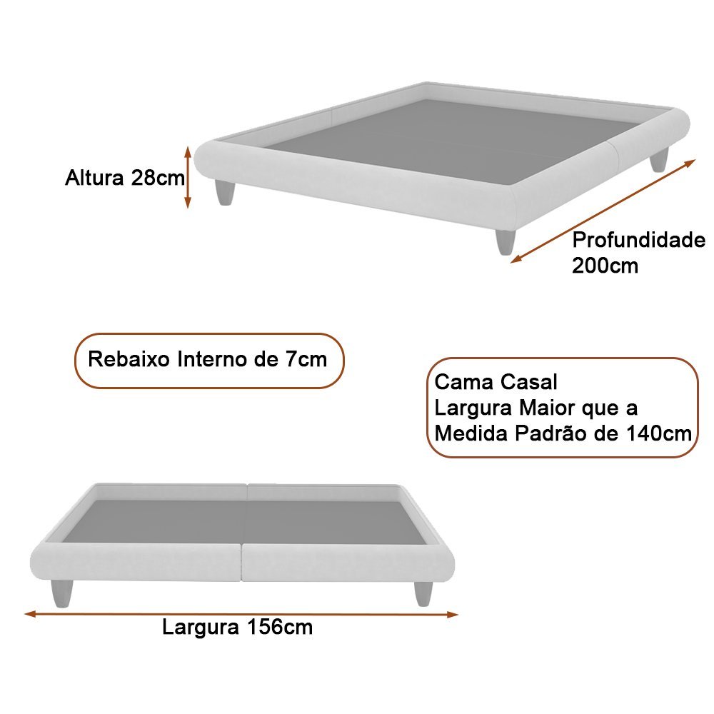 Cama Casal Japonesa 156cm Pés Madeira Haru Linho Bege - Sallar Home - 4