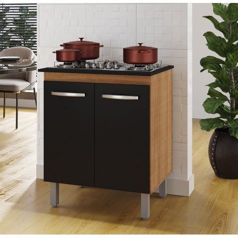 Balcão para Cooktop 4 Bocas Jade 70cm 2 Portas 1 Prateleira - Savana/preto Móblis