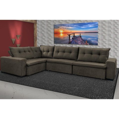 Sofa de Canto Retrátil e Reclinável com Molas Cama Inbox Oklahoma 3,45x2,41 ou 2,41x3,45 Café