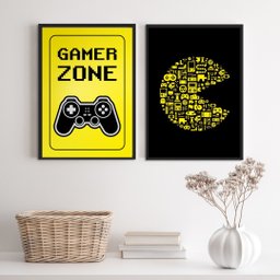 Kit 2 Quadros Quarto Gamer Preto E amarelo 33x24cm:madeira Preta - 1 Kit 2 Quadros Quarto Gamer Preto E amarelo 33x24cm:madeira Preta - 1